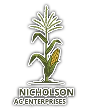 Logo for Nicholson Ag Enterprises with a green corn stalk and yellow ear of corn above the text.
