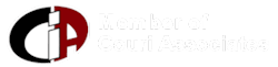 Red and white circular logo with stylized black and white letters and faint text on the right.