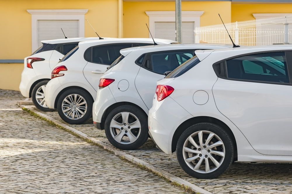 A Row of White Cars Are Parked in a Parking Lot — Duffys Car Rentals in Tablelands, QLD
