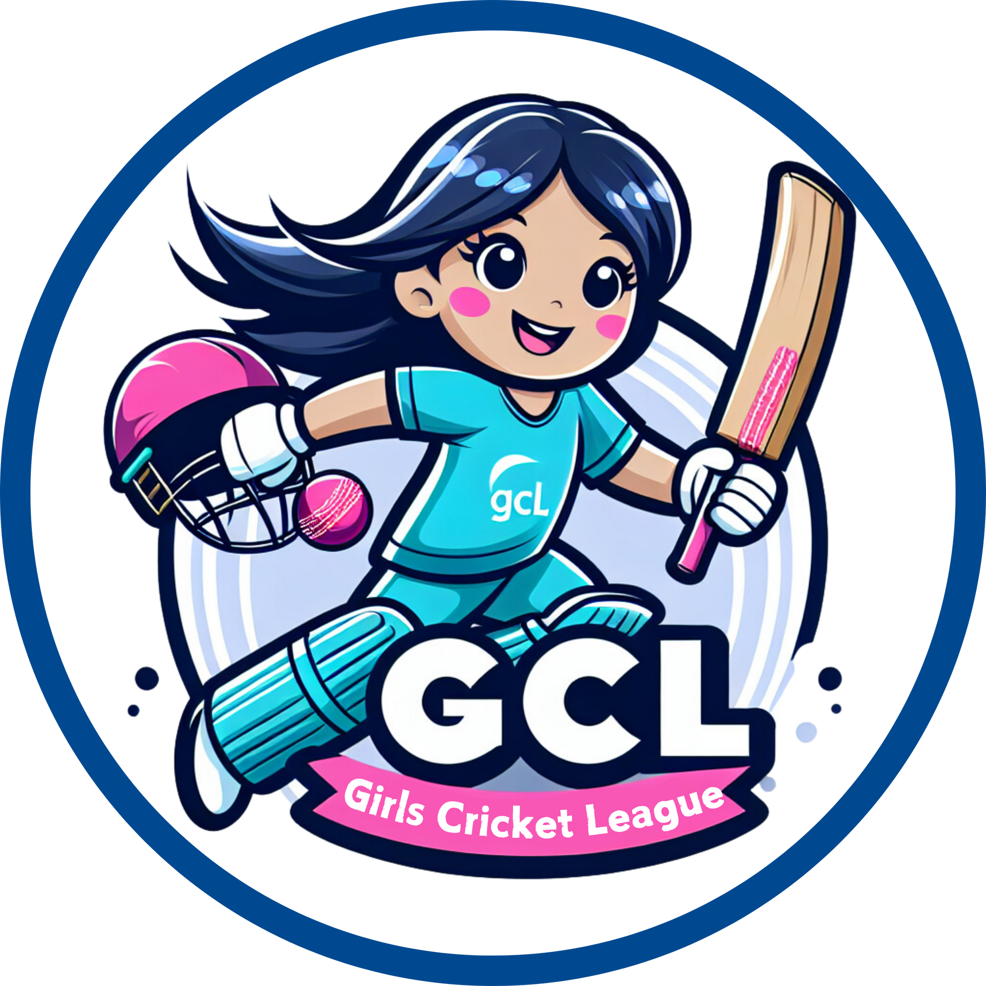 Woman coaching girls in cricket, outdoors on a green field. Players in uniforms, holding bats and balls.