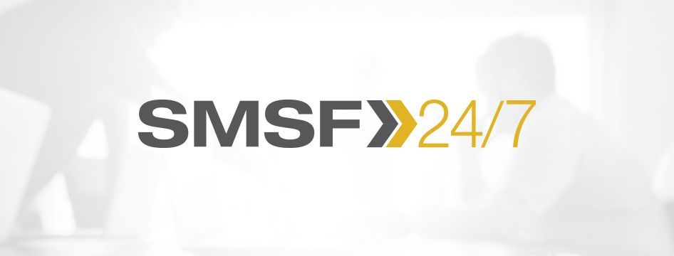 SMSF 24/7 logo with a yellow arrow and text on a white background.