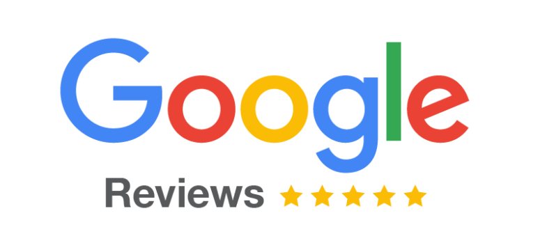 A google review logo with five stars on a white background.