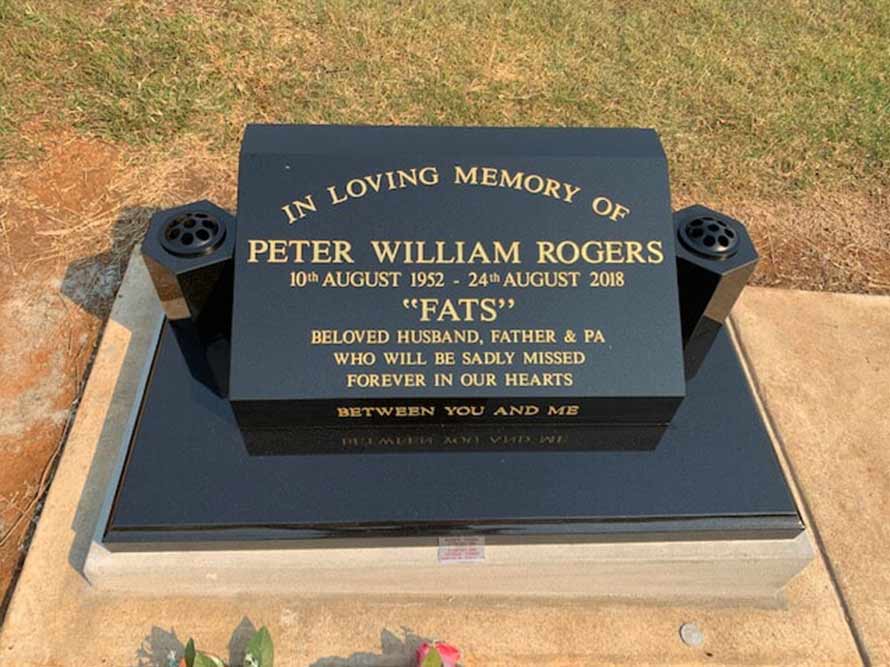 A Black Gravestone With The Name Peter William Rogers On It — Northern Rivers Headstones in Casino NSW