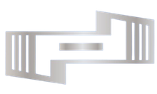 Un logo argenté sur fond blanc qui ressemble à un bâtiment.