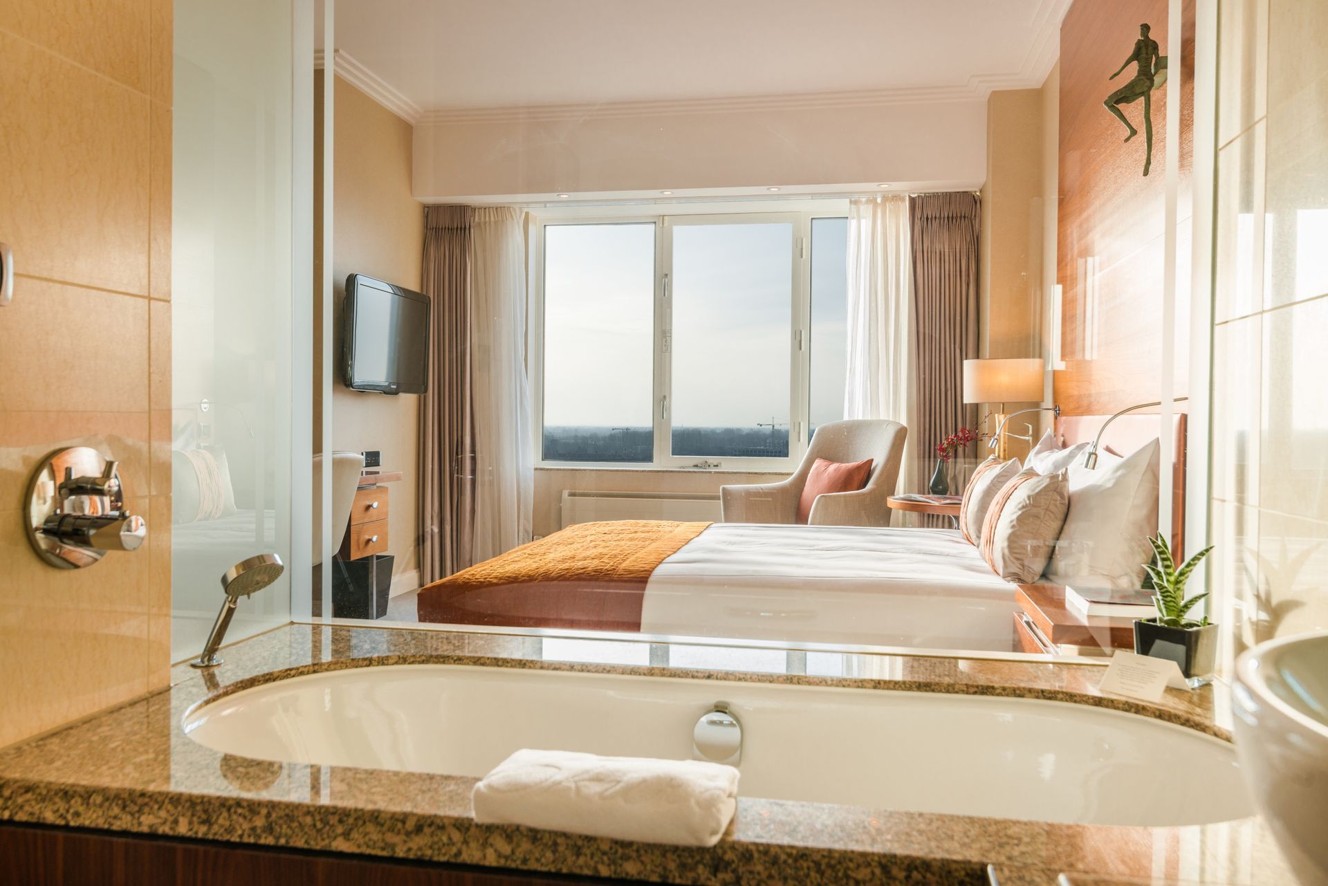 The refined Superior View Room at Hotel Okura Amsterdam in The Netherlands (Holland).