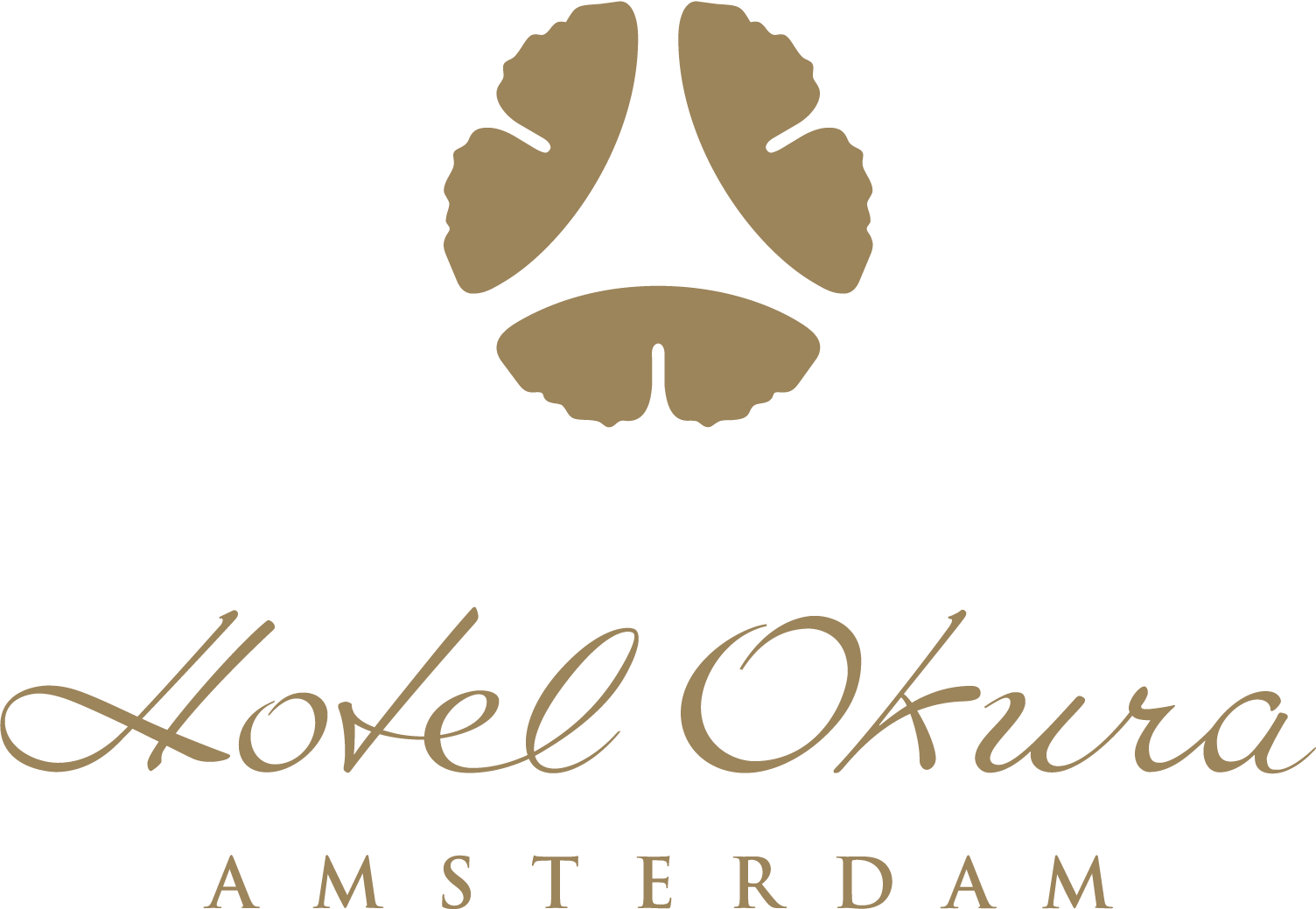 Hotel Okura Amsterdam logo with ginkgo leaf design.