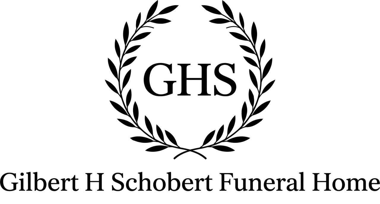 GHS logo with laurel wreath and text &ldquo;Gilbert H Schobert Funeral Home&rdquo;