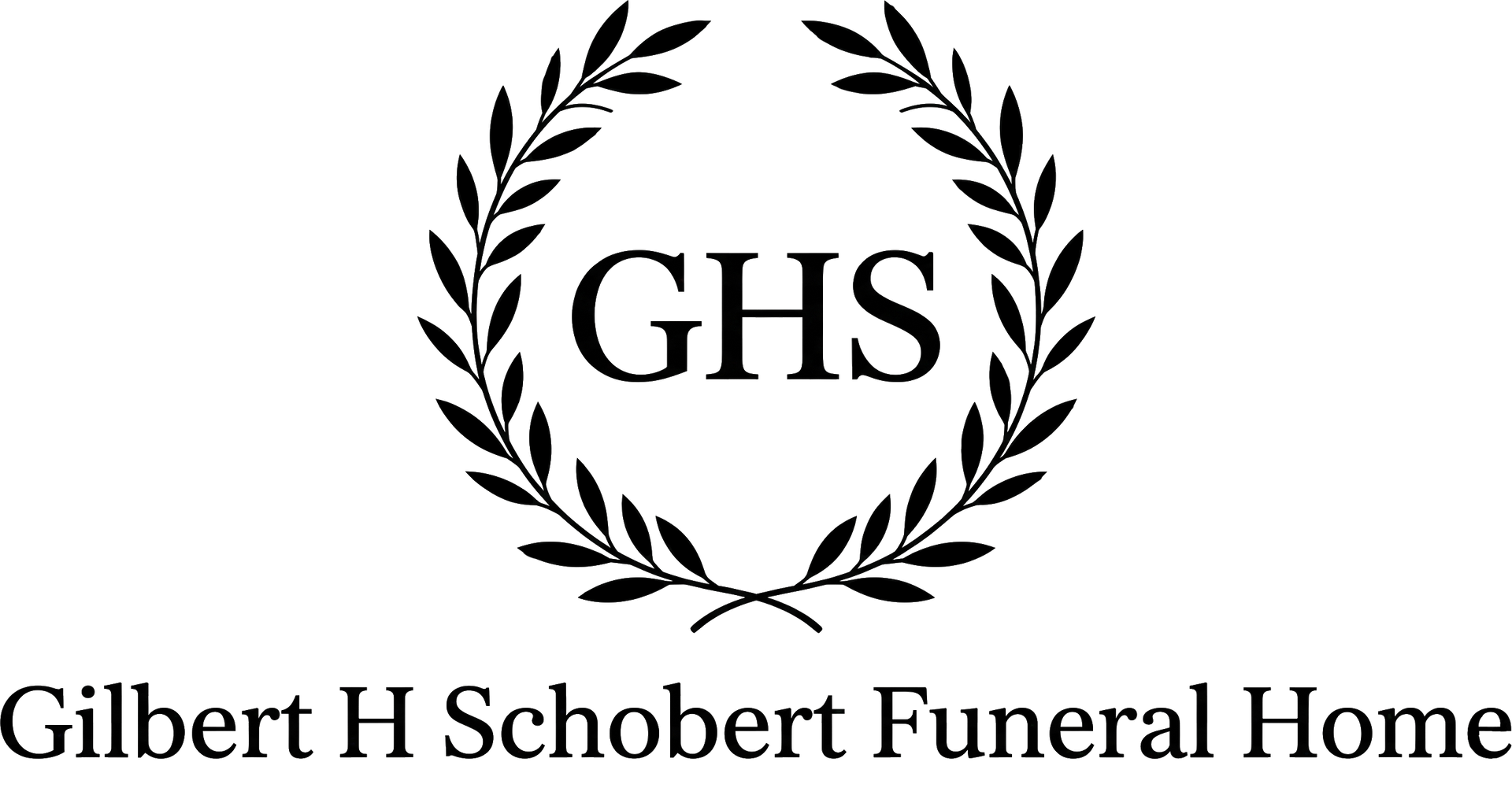 GHS logo with laurel wreath and text &ldquo;Gilbert H Schobert Funeral Home&rdquo;