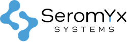 SeromYx Systems logo: blue molecule graphic, black text with a blue