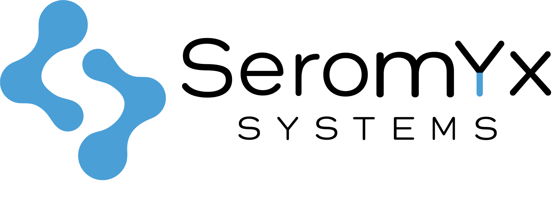 SeromYx Systems logo: Blue abstract shapes and black text.