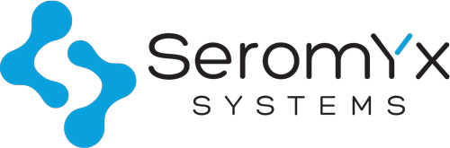 Logo of SeromyX Systems: light blue interconnected droplet-like shapes with the text 