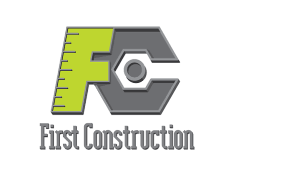First Construction logo with lime-green and gray stylized F and C over the company name