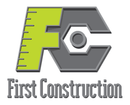 Logo reading “First Construction” with a green and gray FC monogram and ruler edge