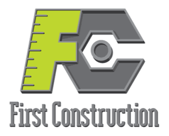 Logo reading “First Construction” with a green and gray FC monogram and ruler edge