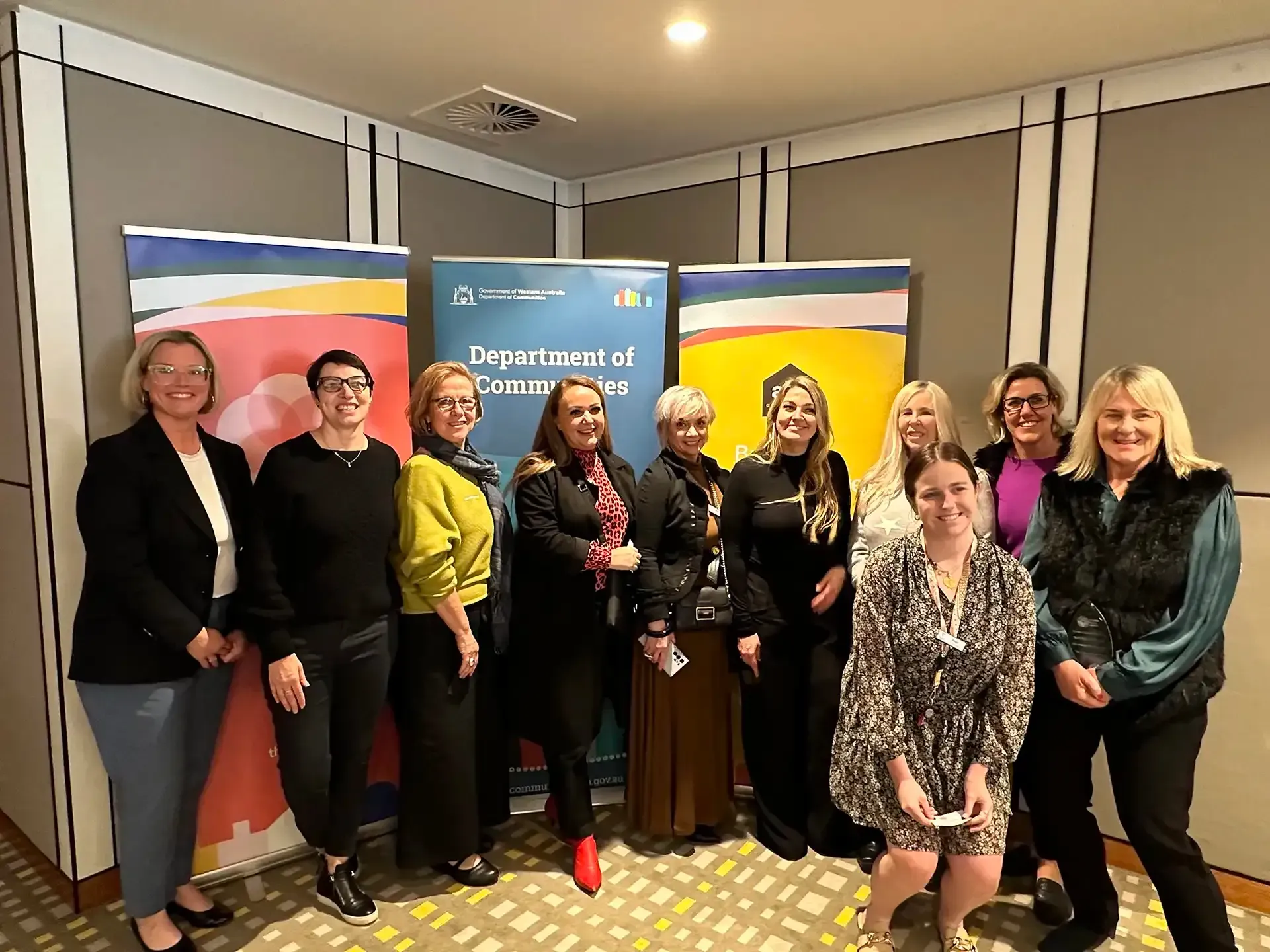 Foundation Housing Operations staff with Hannah Beazley MP (far left) at the WA State awards. (From L-R) Claire, Maureen, Tracy, Mariana, Lisa, Elaine, Paige, Lisa, Kerryn