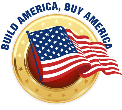 BABA Build America, Buy logo gold coin with waving USA Flag