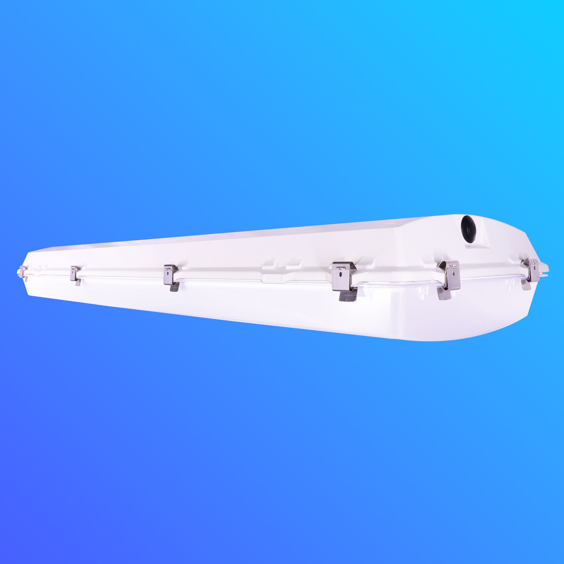 A light fixture with a blue sky in the background