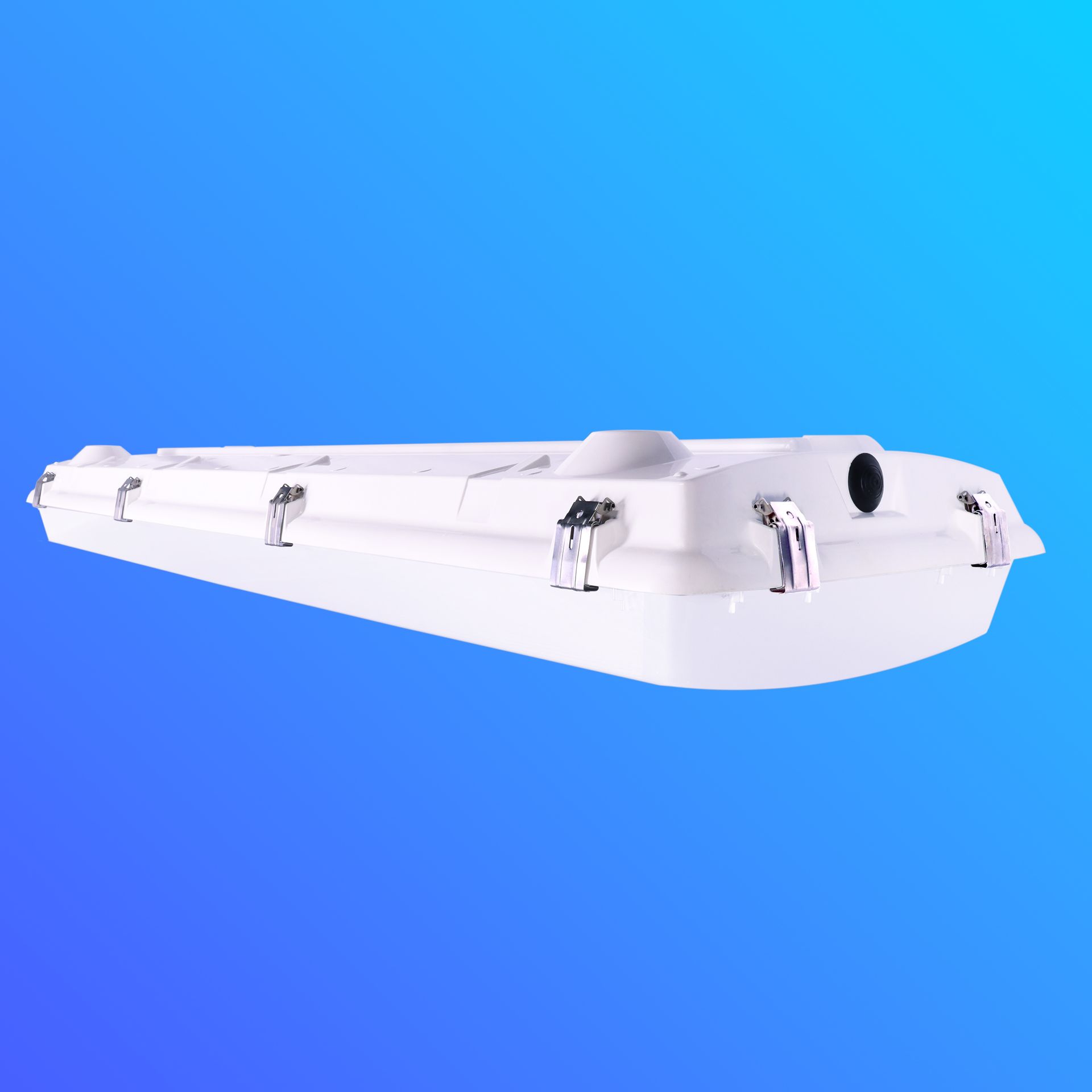 A white light with a blue sky in the background
