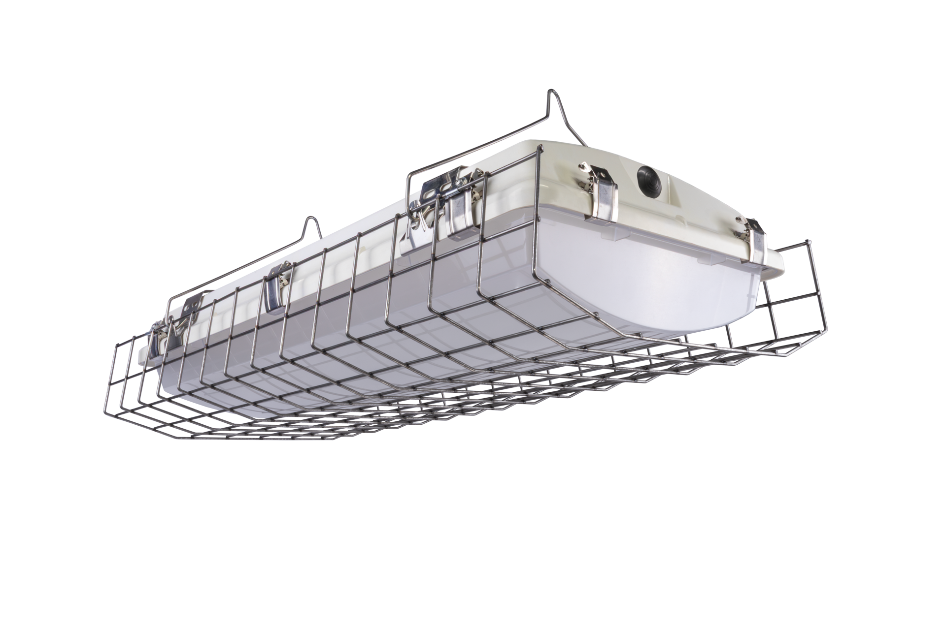Steel wire guard wrapped around a vapor tight fixture
