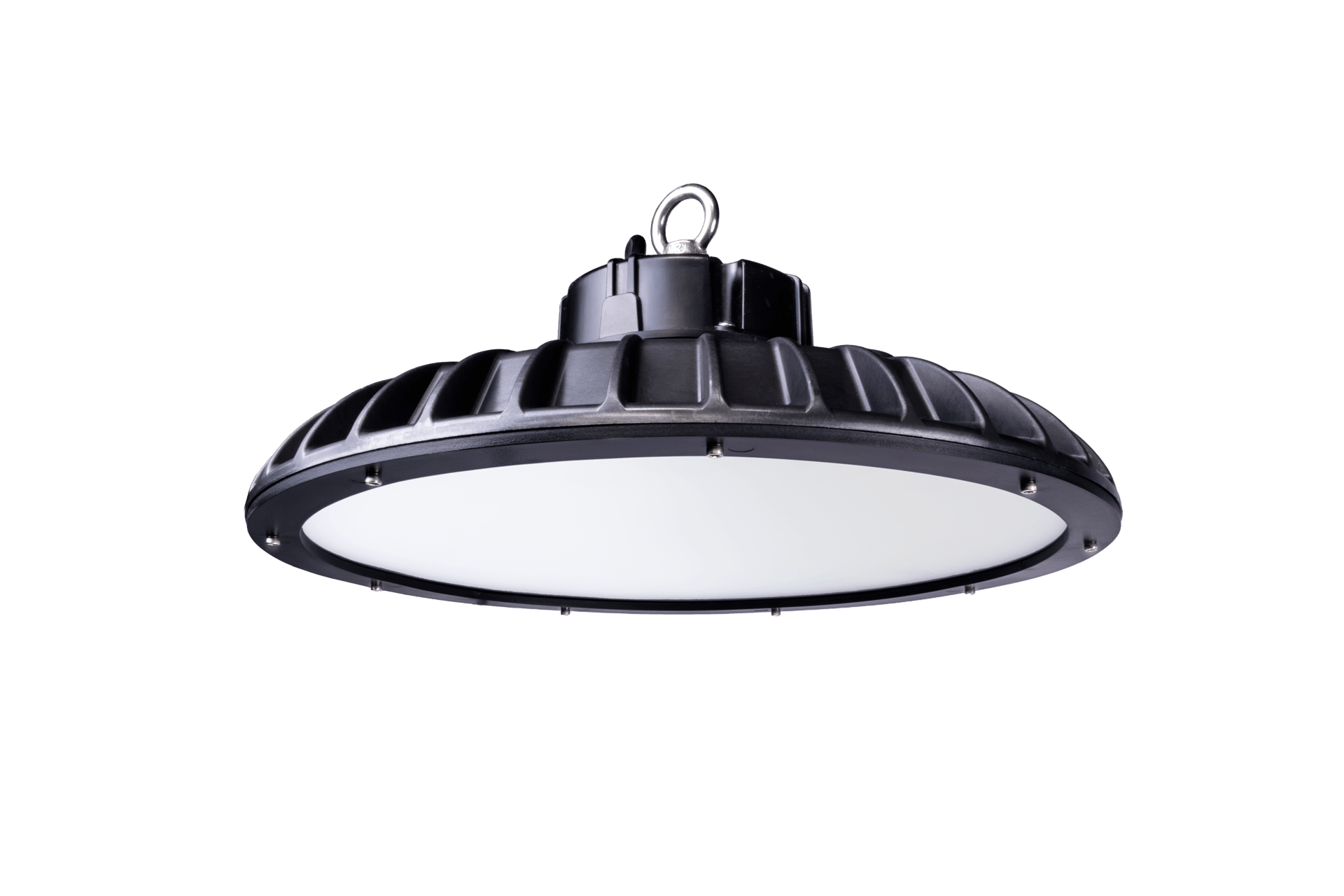 CircLED Round High Bay Light Fixture, photographed from below, UFO light
