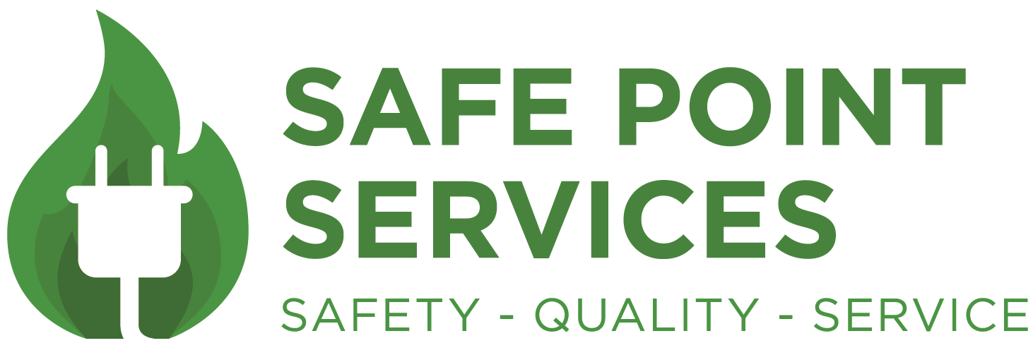 Safe Point Services logo with green plug icon and tagline “Safety · Quality · Service”