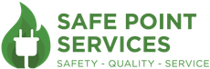 Safe Point Services logo with green plug icon and tagline “Safety · Quality · Service”