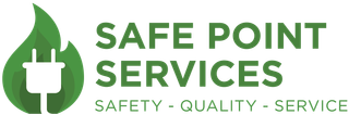 Safe Point Services logo with green plug icon and tagline “Safety · Quality · Service”