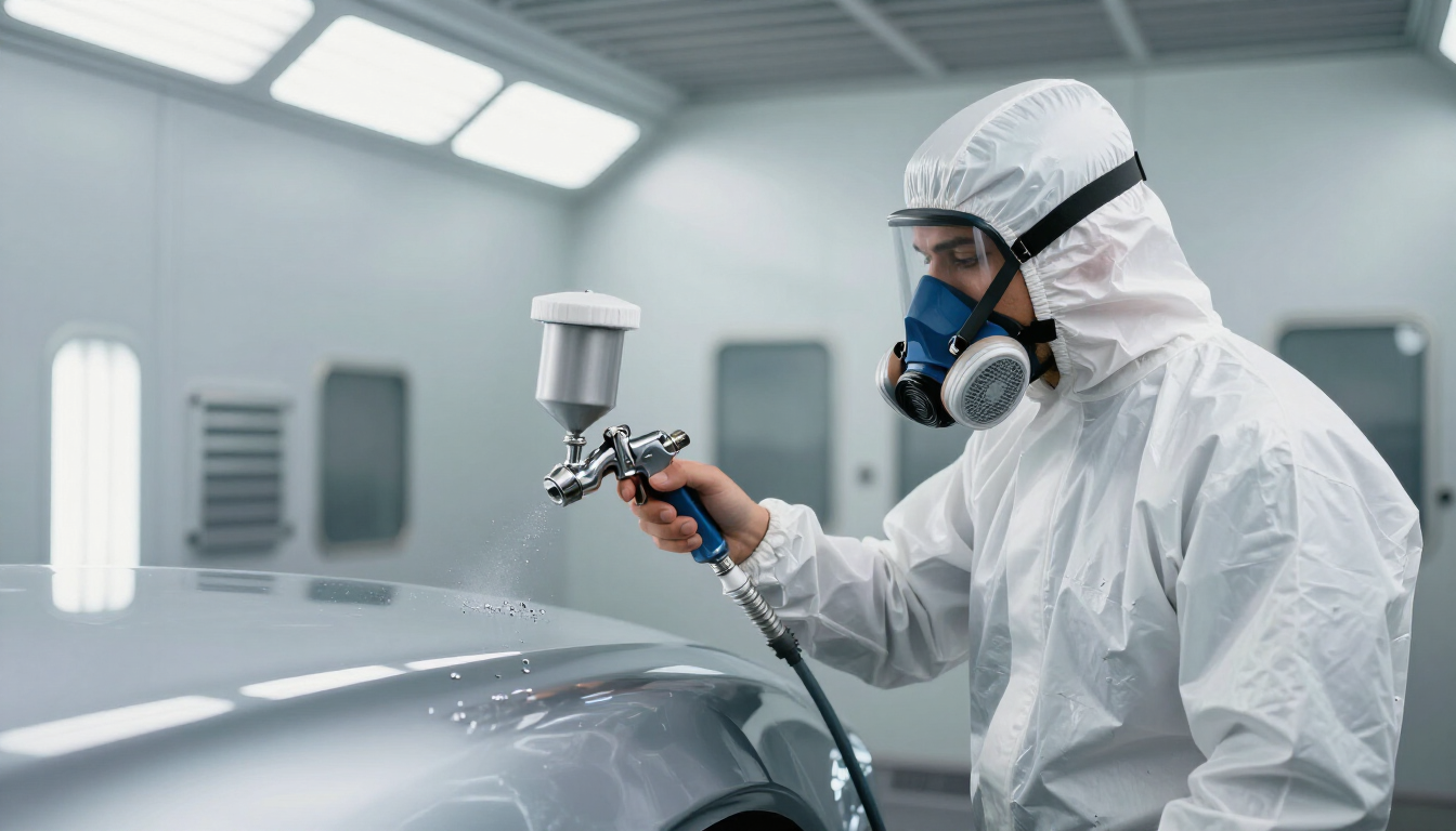 Peintre automobile en action