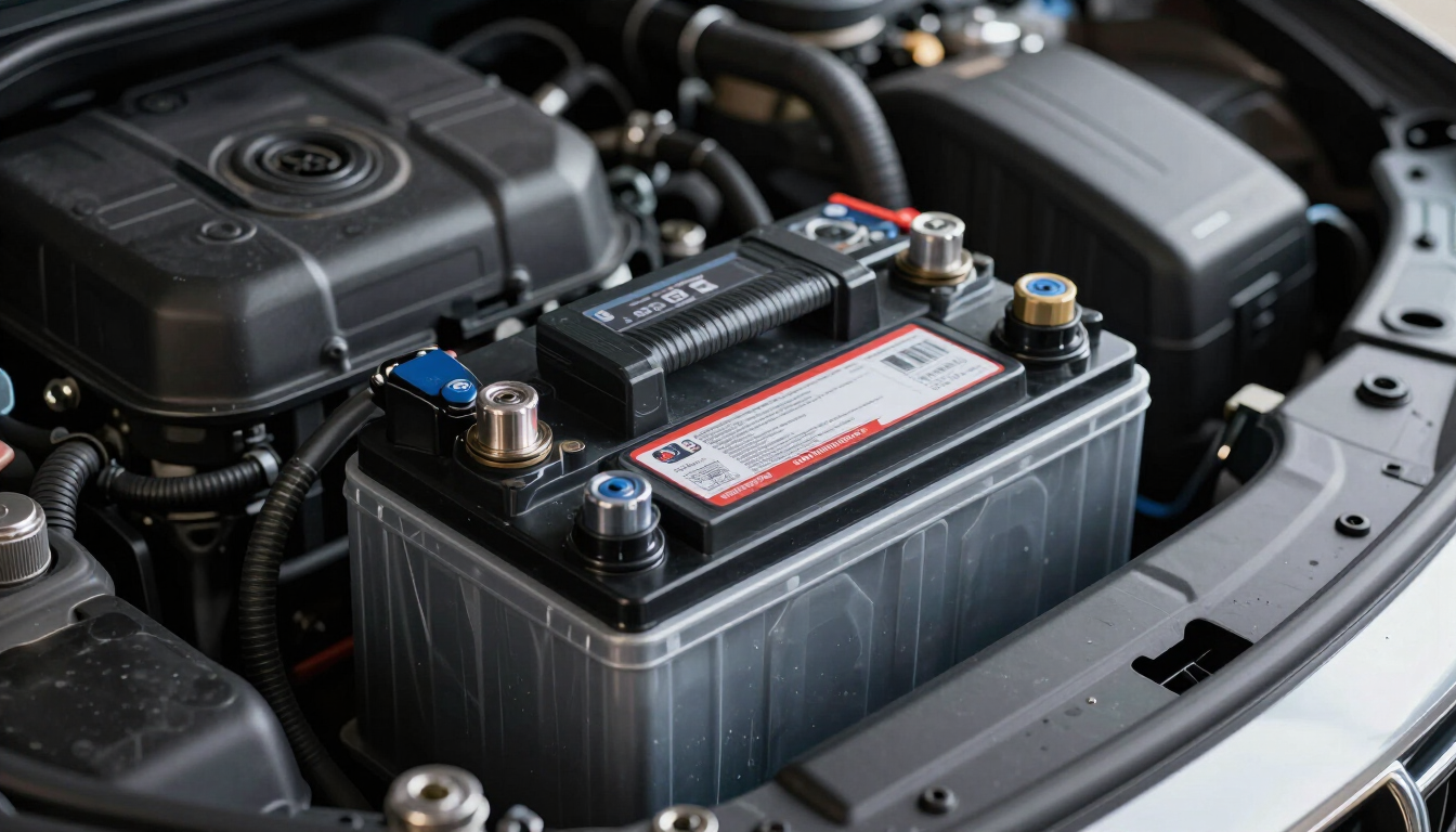 Voyant de batterie allumé sur un tableau de bord de voiture moderne.