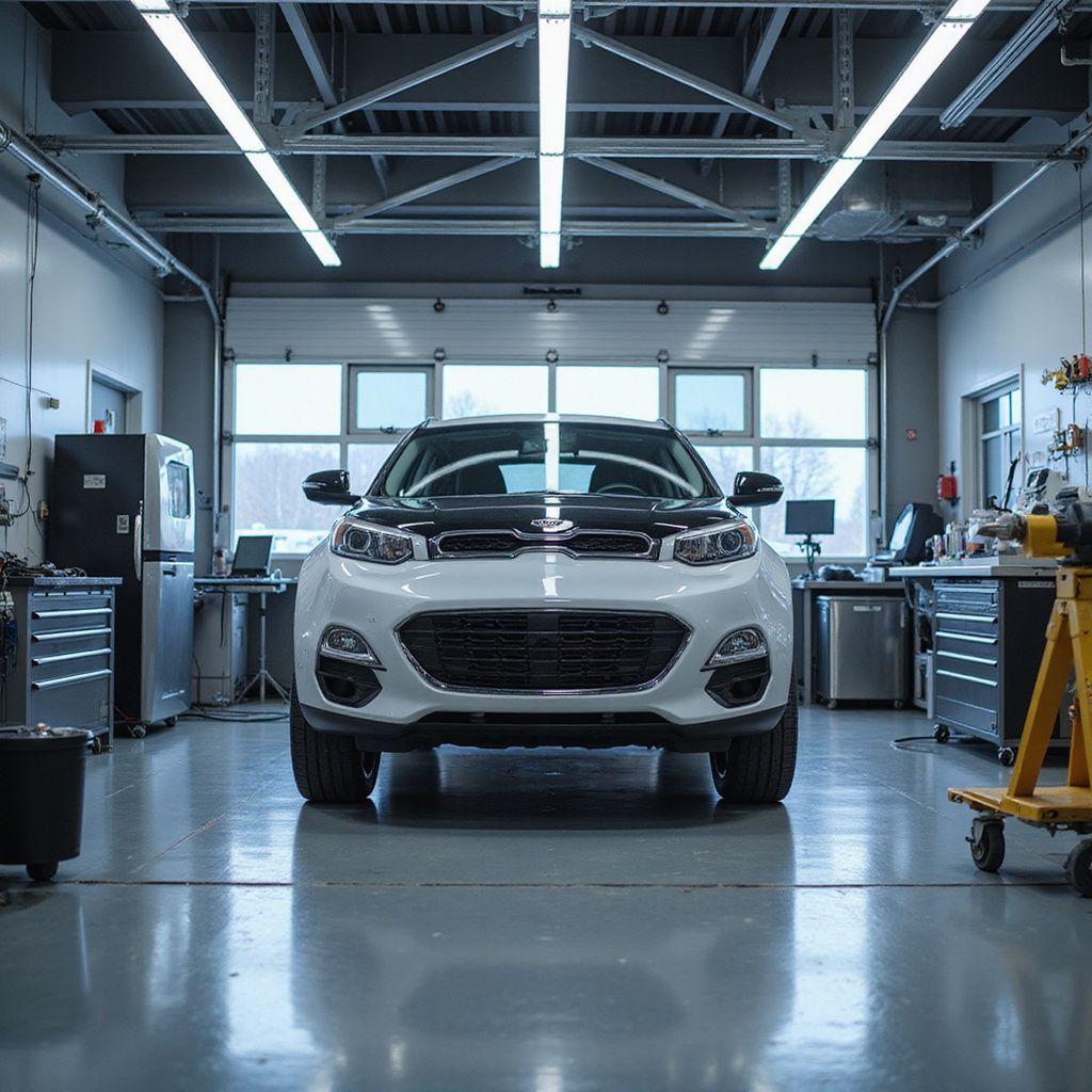 Voiture en cours de prise en charge dans l'atelier Yan Carrosserie Autos à Domene, près de Meylan