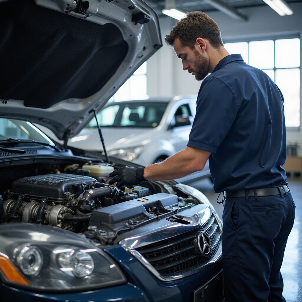 Mécanicien inspectant un moteur de voiture chez Yan Carrosserie Autos à Doméne, pres du Versoud