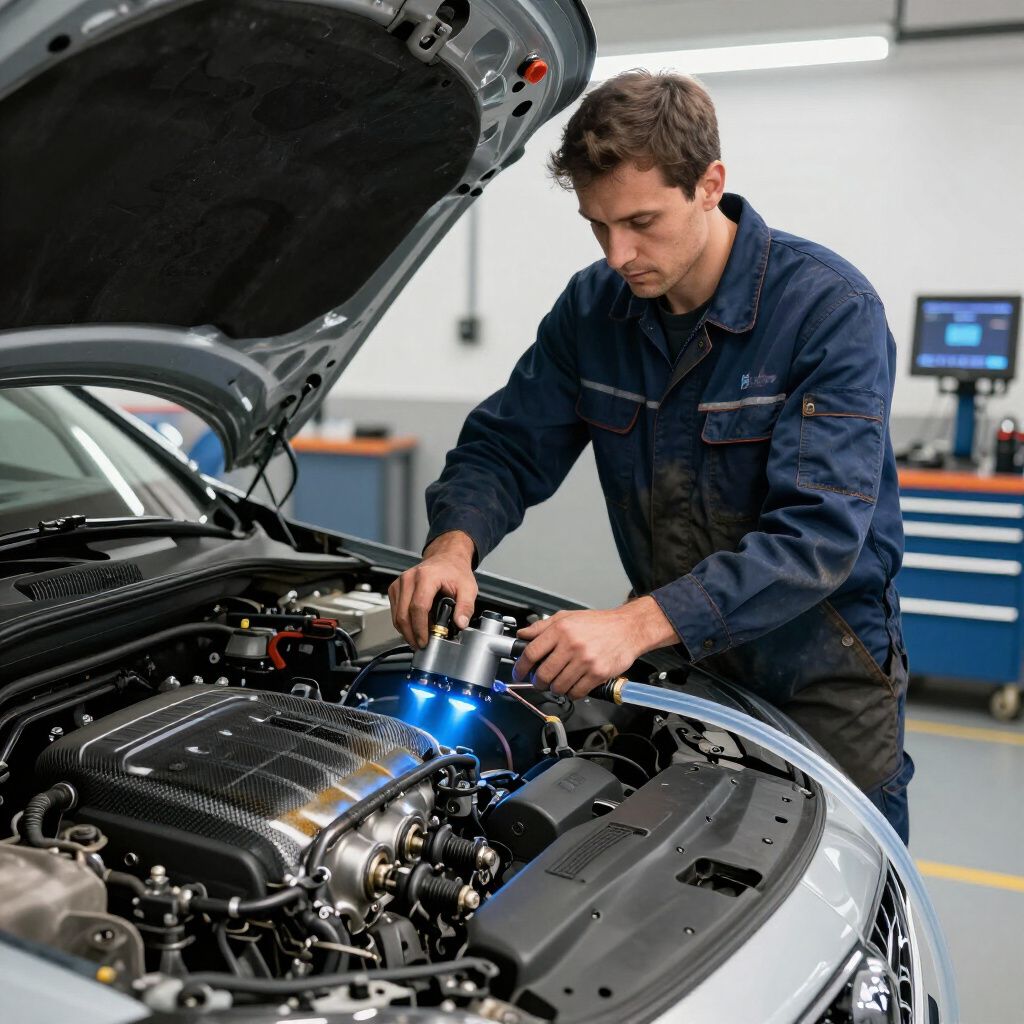 Mécanicien qualifié réparant un moteur de voiture chez Yan Carrosserie Autos à Domène proche de Meylan