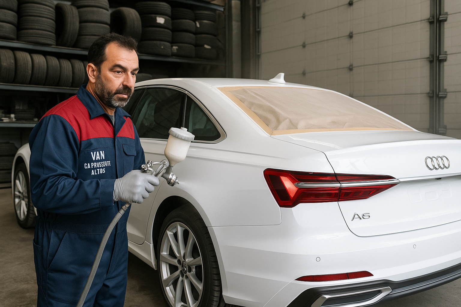 Mise en peinture complète de carrosserie sur véhicule Audi chez Yan Carrosserie Autos à Domène près de Saint-Ismier