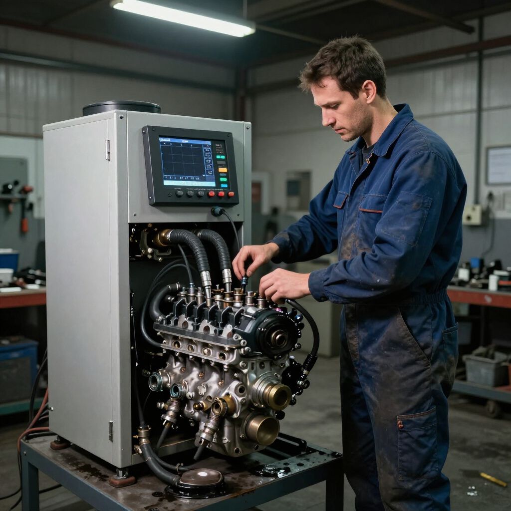 Technicien réglant un panneau de commande de machine dans un atelier industriel