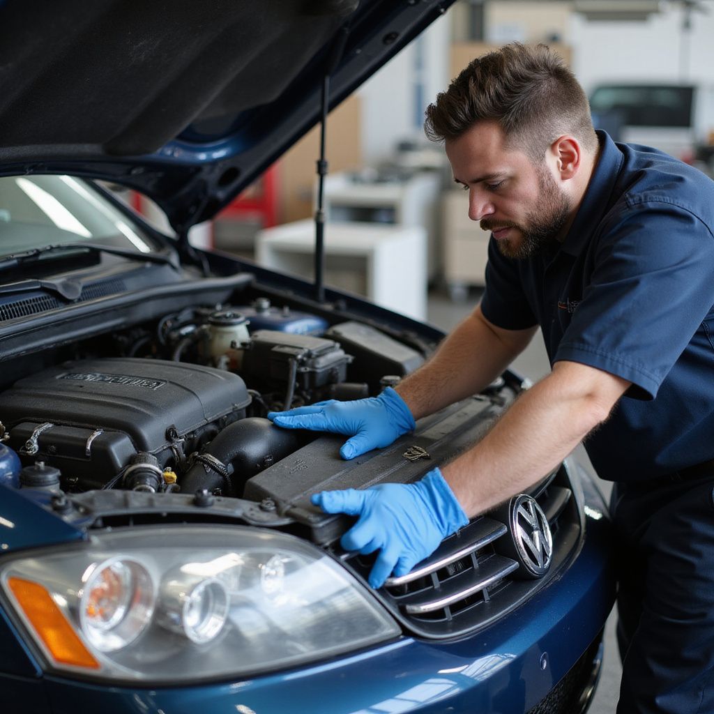Mécanicien inspectant un moteur de voiture pour révision chez Yan Carrosserie Autos à Domène proche d'Échirolles