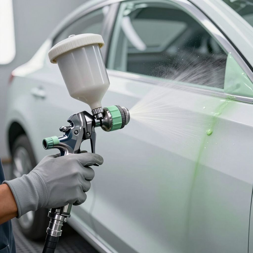 Peinture au pistolet d'une portière de voiture chez Yan Carrosserie Autos à Domène proche de Saint-Ismier