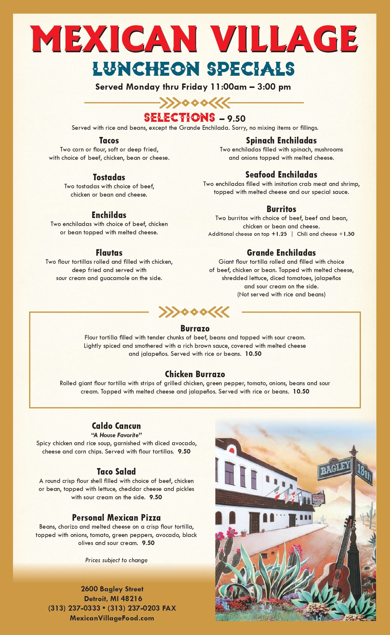 Lunch Menu - Detroit, MI - Mexican Village Restaurant