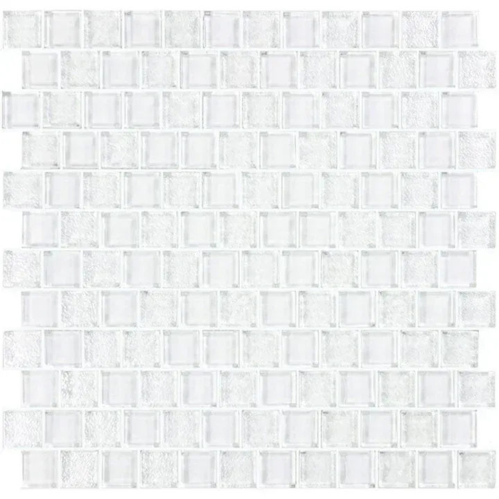 White mosaic tile pattern with subtle gray grout lines and a repeating rectangular design