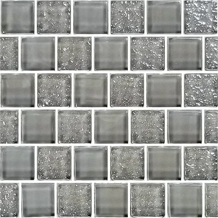 Gray and silver mosaic tile pattern with alternating matte and glittery squares