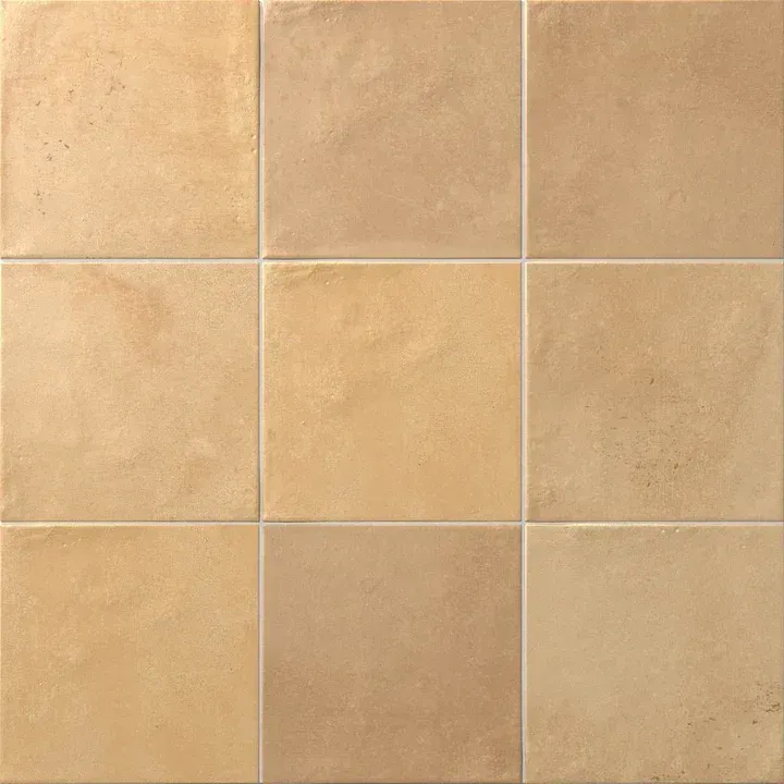 Beige ceramic tile wall with a 3-by-3 grid of square tiles