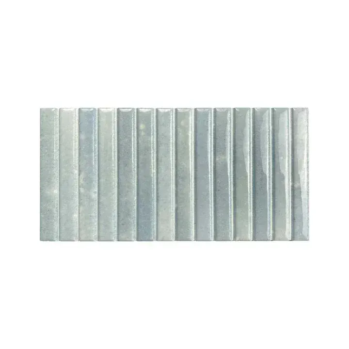 Vertical frosted glass tiles in pale gray and white