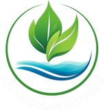 Green leaves above blue waves inside a green circle, symbolizing eco-friendly water or nature conservation