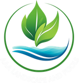 Green leaves above blue waves inside a green circle, symbolizing eco-friendly water or nature conservation