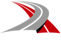 Red and gray road graphic, curving through space, suggesting movement.