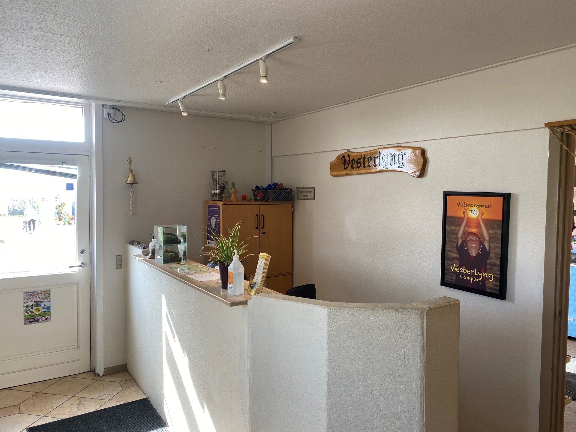 The reception desk at Vesterlyng Camping.