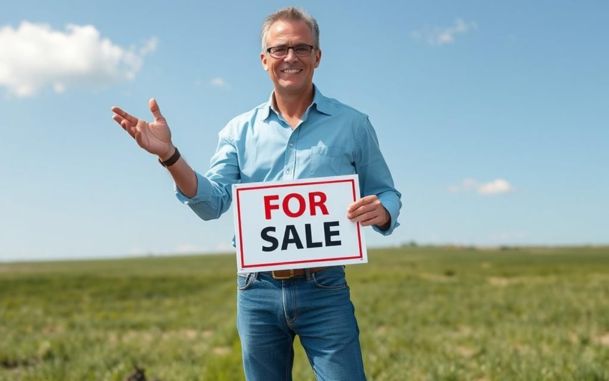 Makle holding FOR SALE sign.