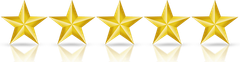 Five gold stars are lined up in a row on a white background.