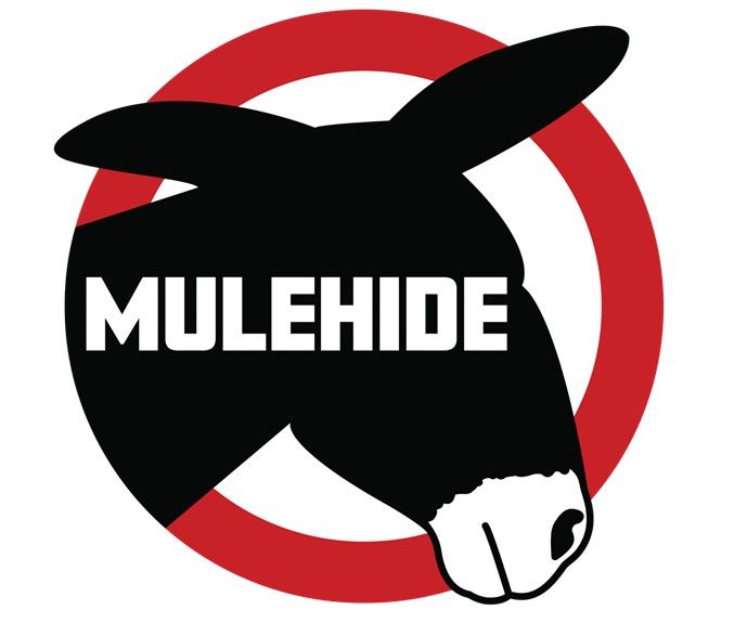 Mulehide logo: black donkey head inside a red circle, with white “MULEHIDE” text