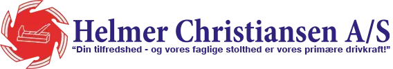 Logo for Helmer Christiansen A/S med et rødt ikon med et høvl og firmanavn i blå tekst.