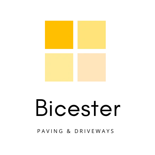 Bicester Paving & Driveways logo with four yellow squares above black text